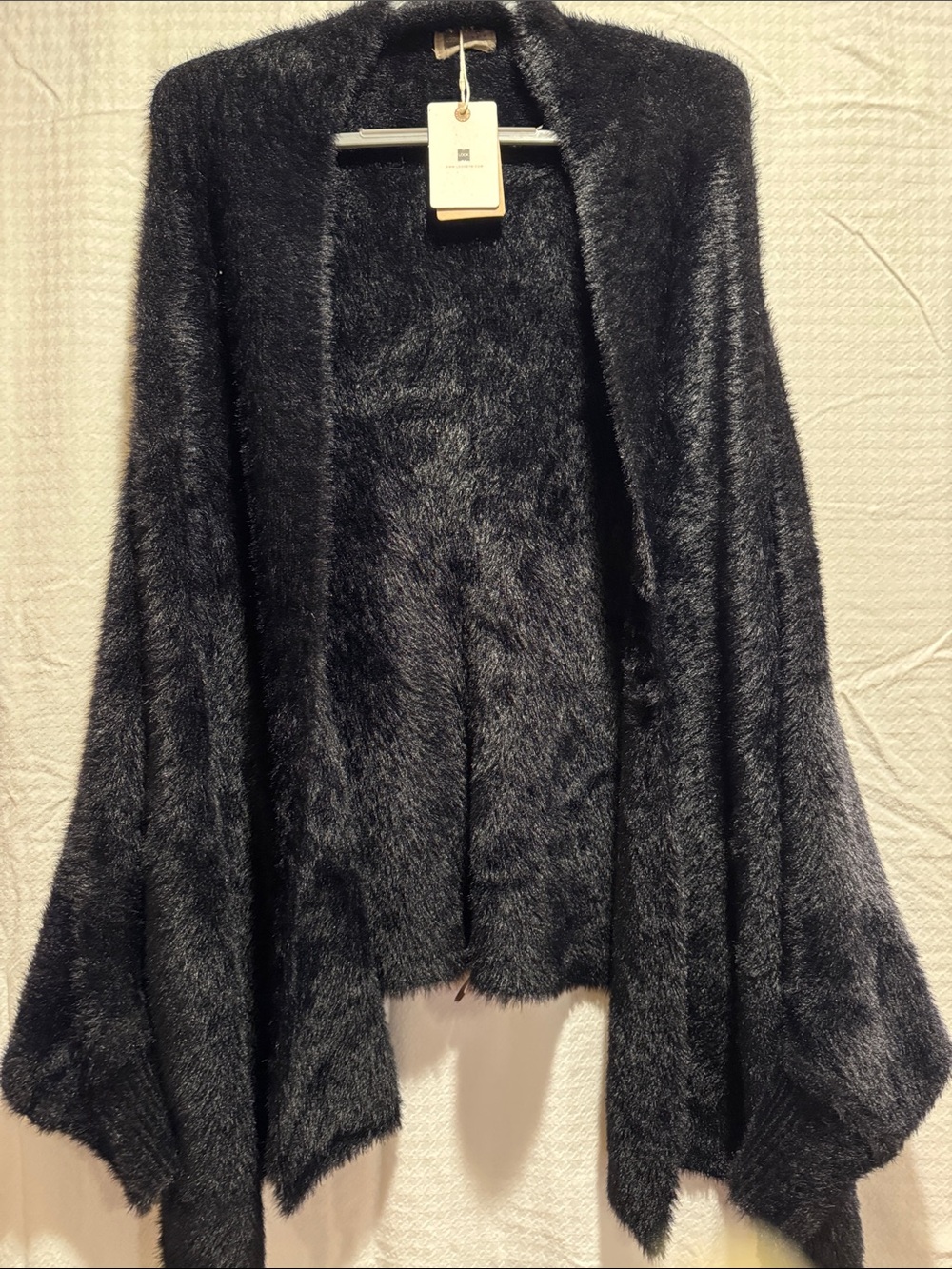 Open-Front Black Faux Fur Shawl Cardigan